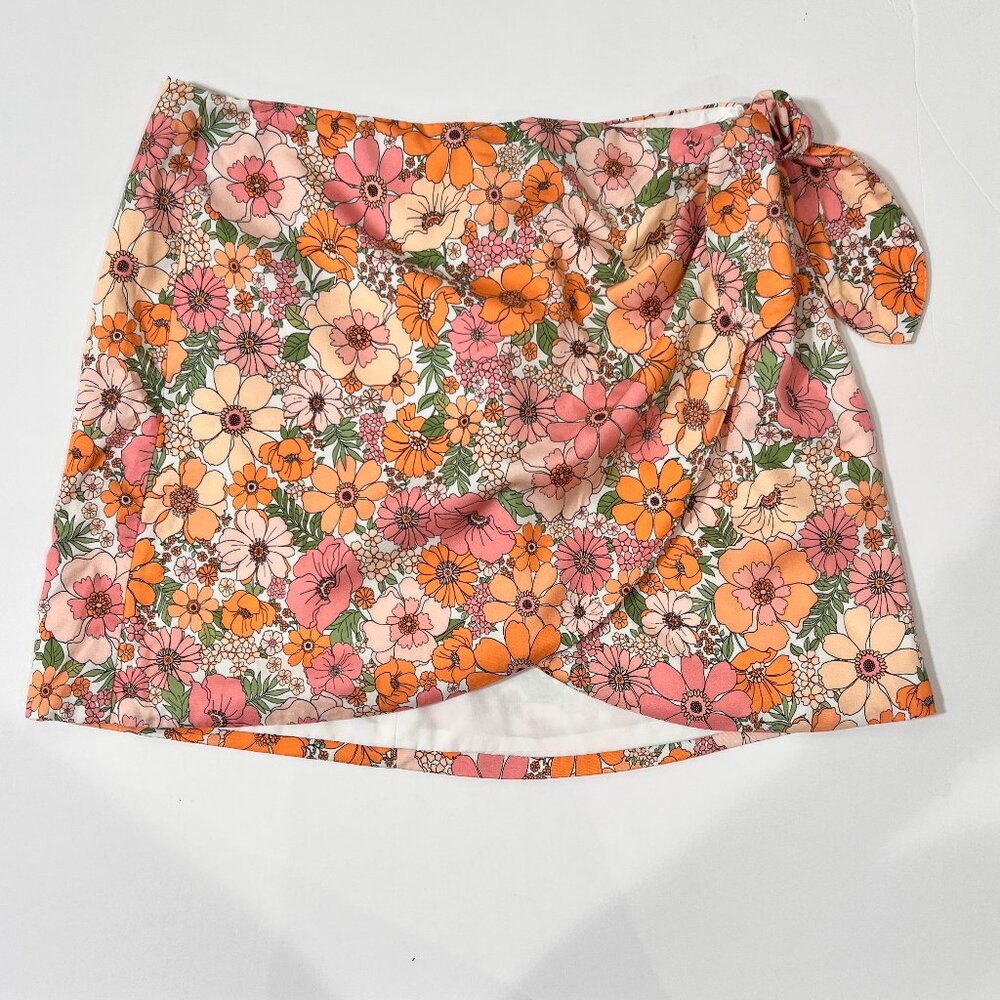 Gianni Bini Orange and Pink Floral Wrap Skirt Size 12